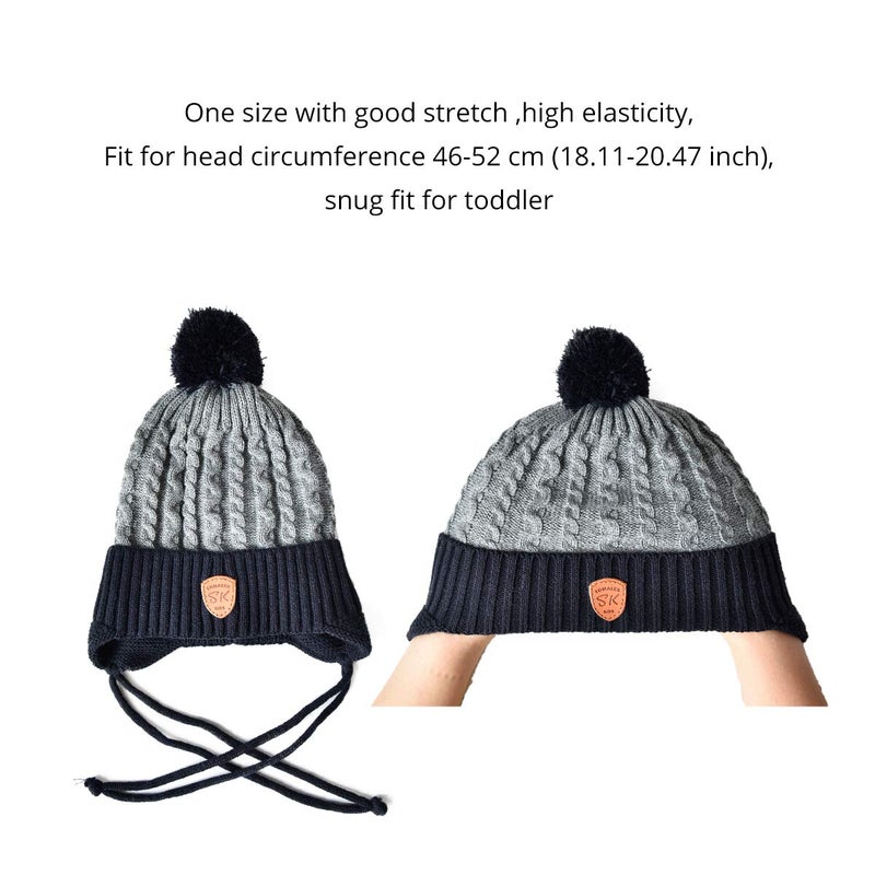 SOMALER Toddler Baby Boy Winter Beanie Hat Infant Kids Warm Fleece Lined Earflap Knit Fur Pom Pom Hat Snow Cap - Image 4